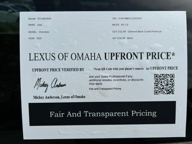 used 2020 Jeep Cherokee car, priced at $20,500
