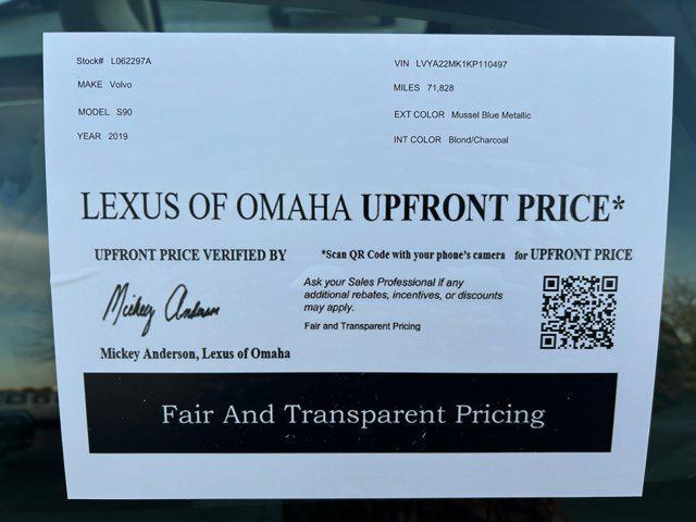 used 2019 Volvo S90 car, priced at $21,200