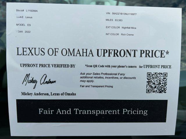 used 2022 Lexus ES 350 car, priced at $31,500
