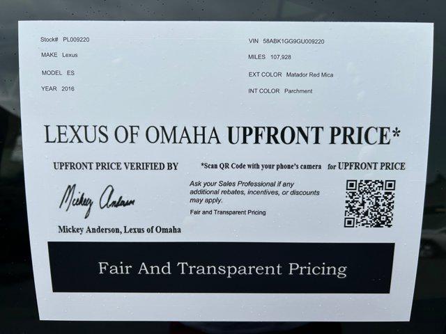 used 2016 Lexus ES 350 car, priced at $22,000