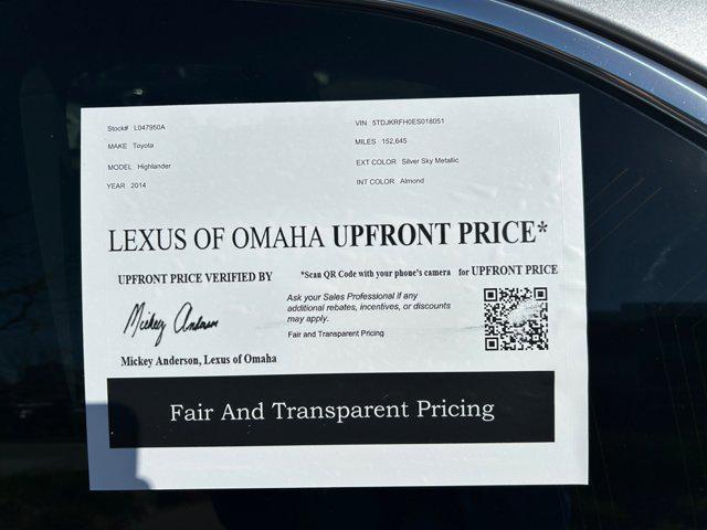 used 2014 Toyota Highlander car, priced at $15,500