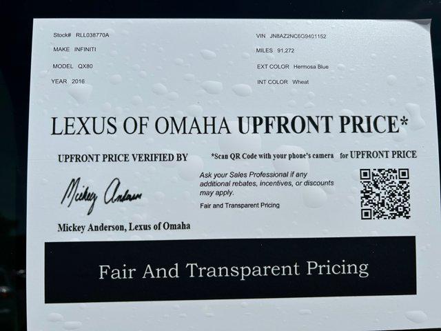 used 2016 INFINITI QX80 car, priced at $20,900