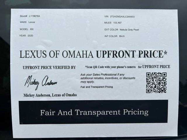 used 2020 Lexus RX 350 car, priced at $28,500