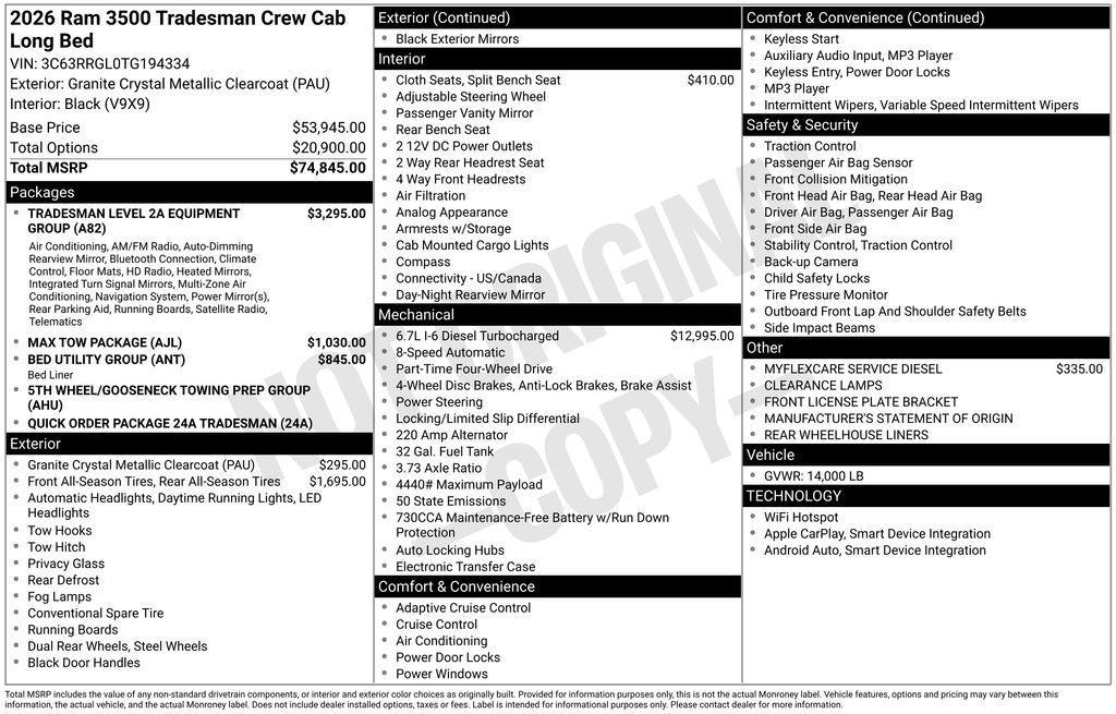 new 2026 Ram 3500 car, priced at $66,786