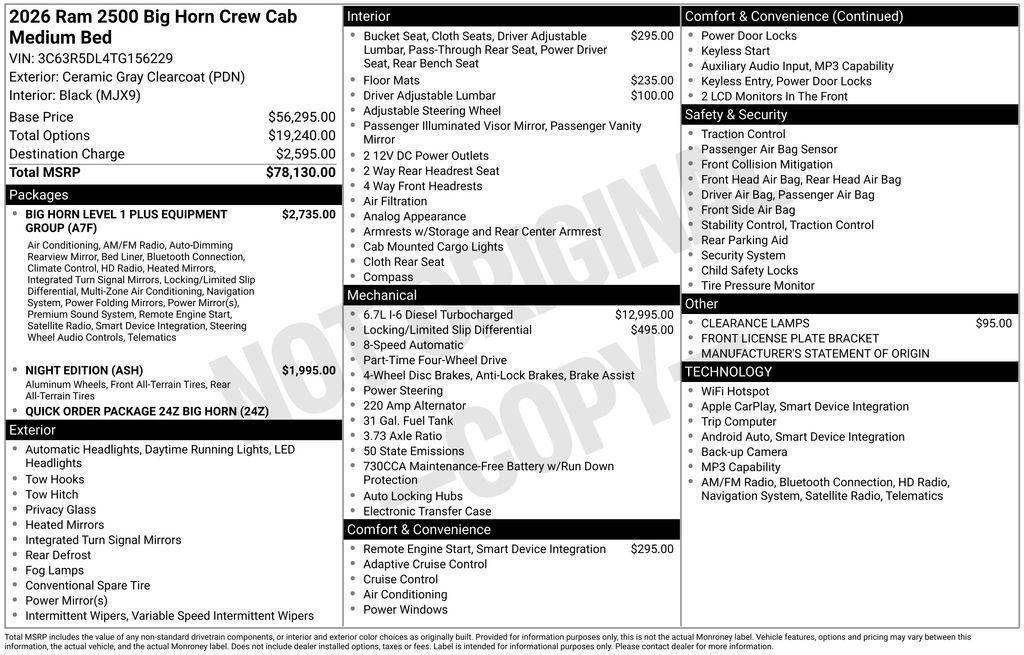new 2026 Ram 2500 car, priced at $67,247