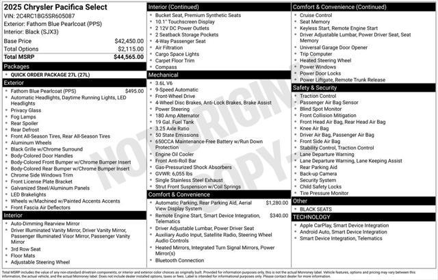new 2025 Chrysler Pacifica car, priced at $36,500