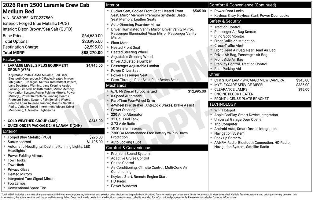 new 2026 Ram 2500 car, priced at $77,642