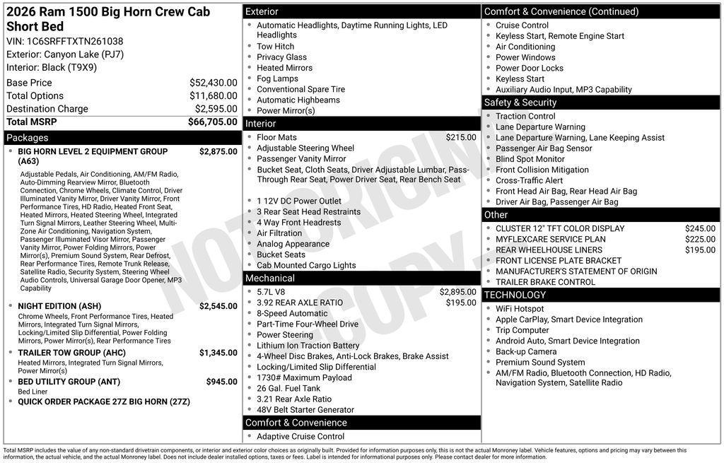new 2026 Ram 1500 car, priced at $54,105