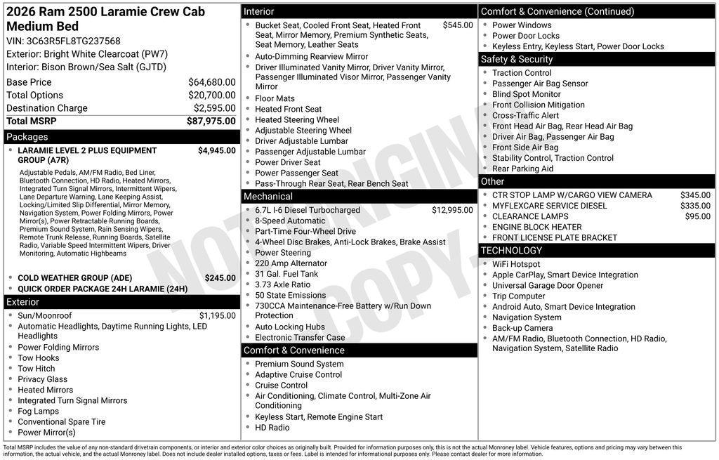 new 2026 Ram 2500 car, priced at $77,377