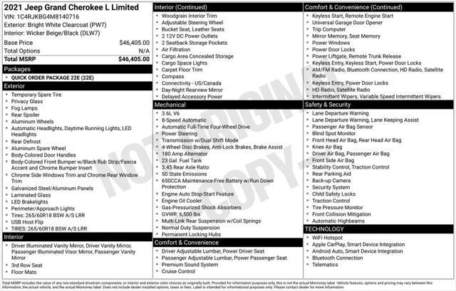 used 2021 Jeep Grand Cherokee L car, priced at $28,900