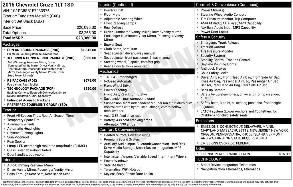 used 2015 Chevrolet Cruze car, priced at $13,640