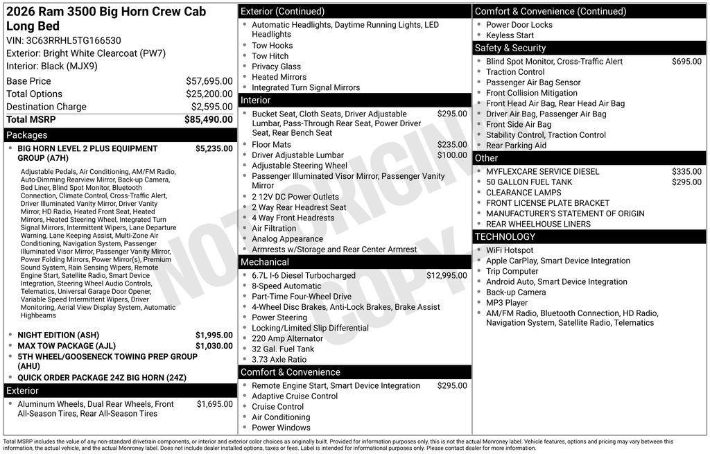 new 2026 Ram 3500 car, priced at $72,836