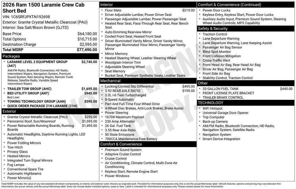 new 2026 Ram 1500 car, priced at $67,377