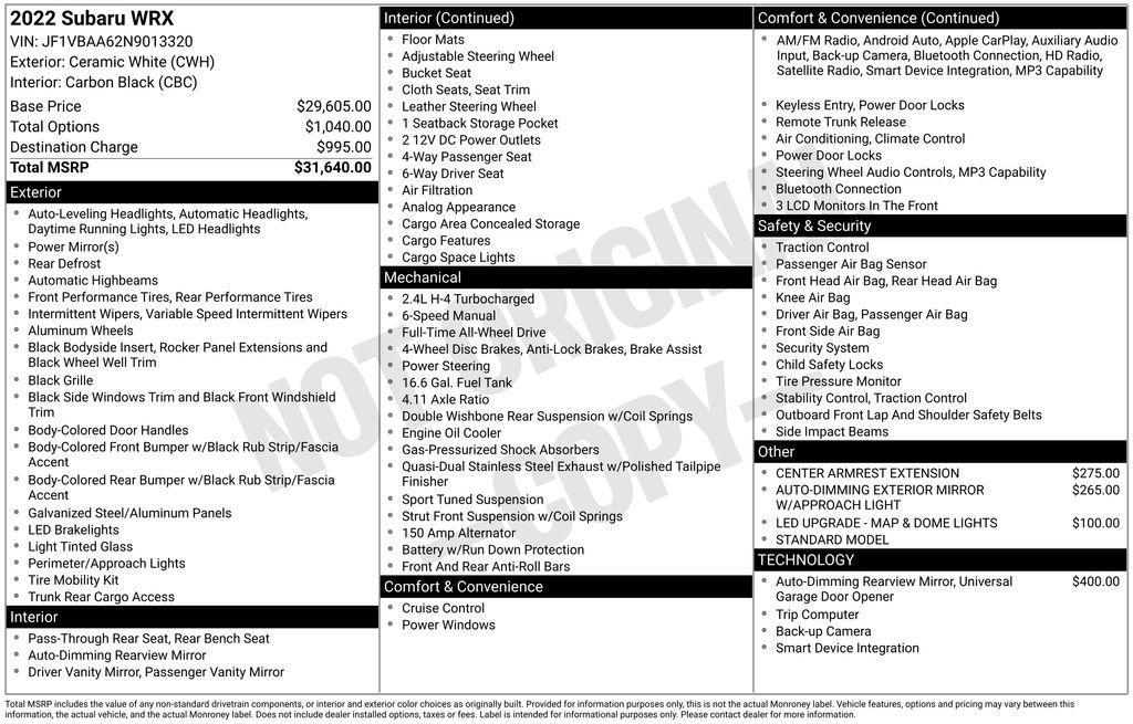 used 2022 Subaru WRX car, priced at $23,455