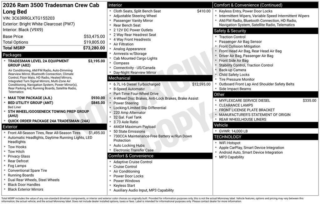 new 2026 Ram 3500 car, priced at $63,900