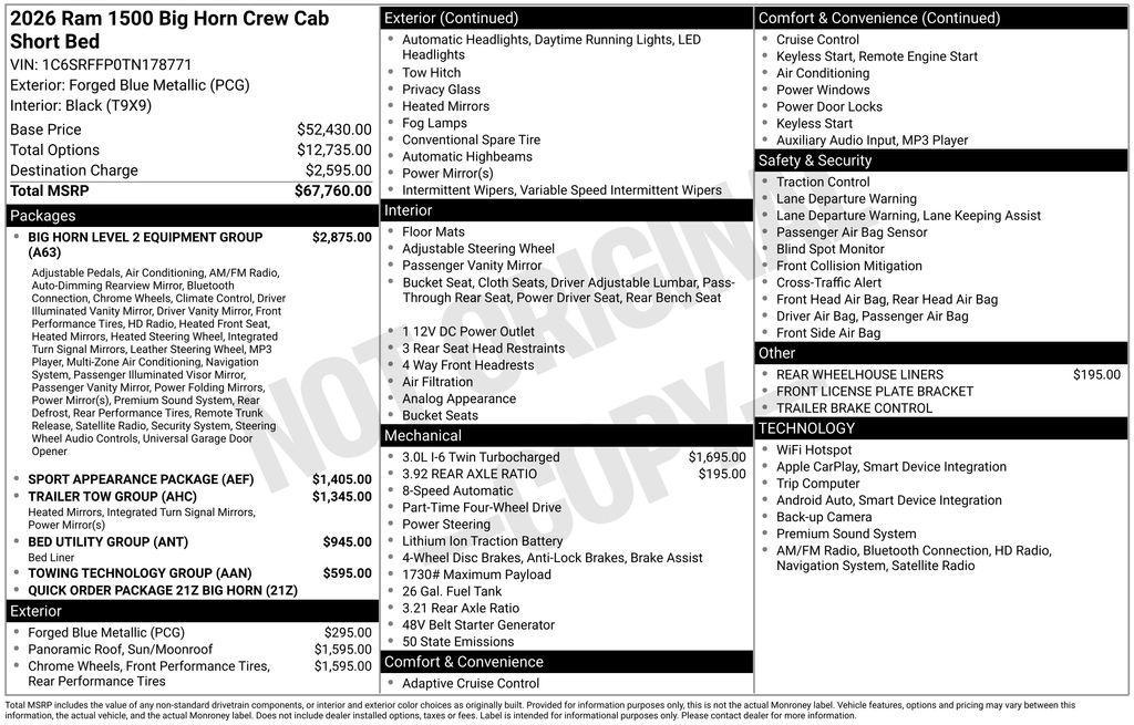 new 2026 Ram 1500 car, priced at $54,554