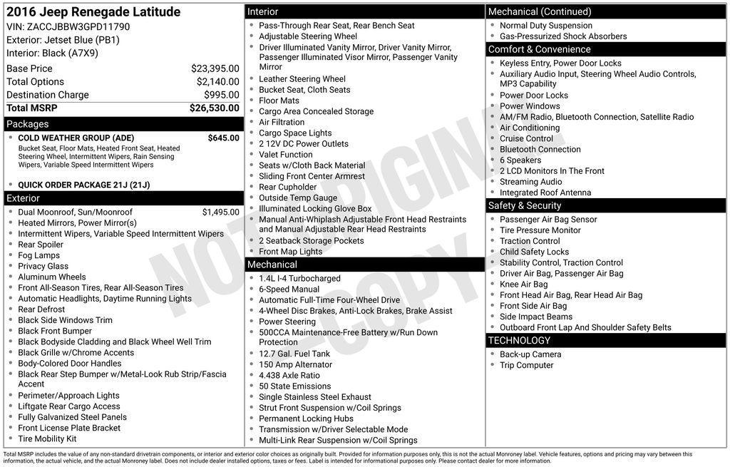 used 2016 Jeep Renegade car, priced at $8,999