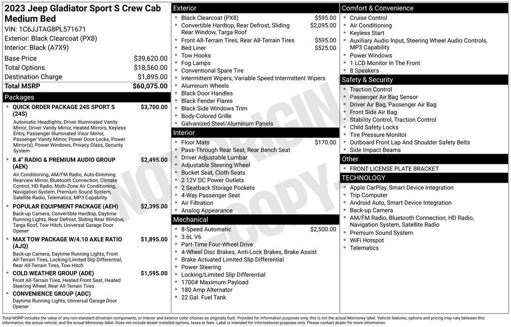 used 2023 Jeep Gladiator car, priced at $30,434