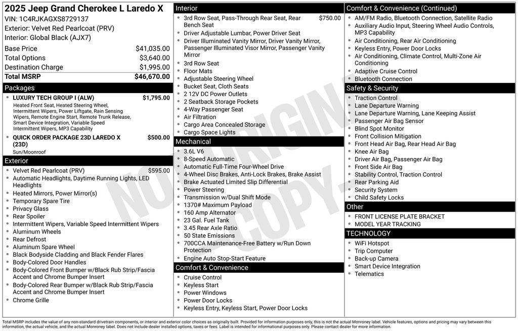 new 2025 Jeep Grand Cherokee L car, priced at $37,070