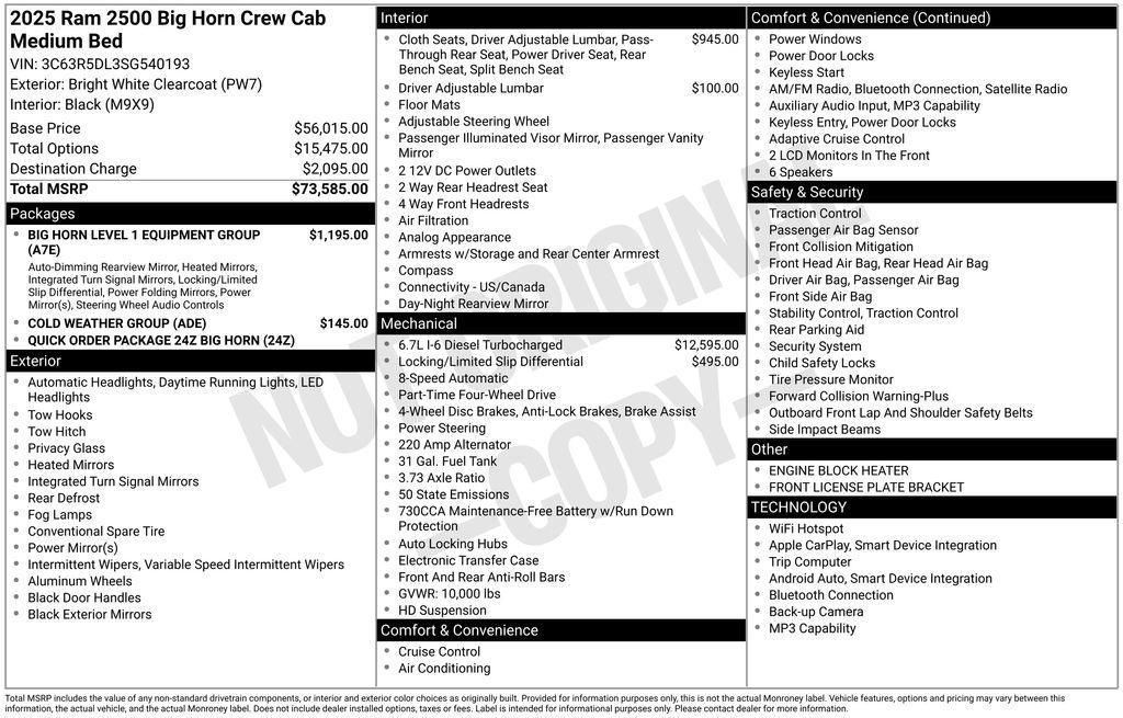 new 2025 Ram 2500 car, priced at $59,400