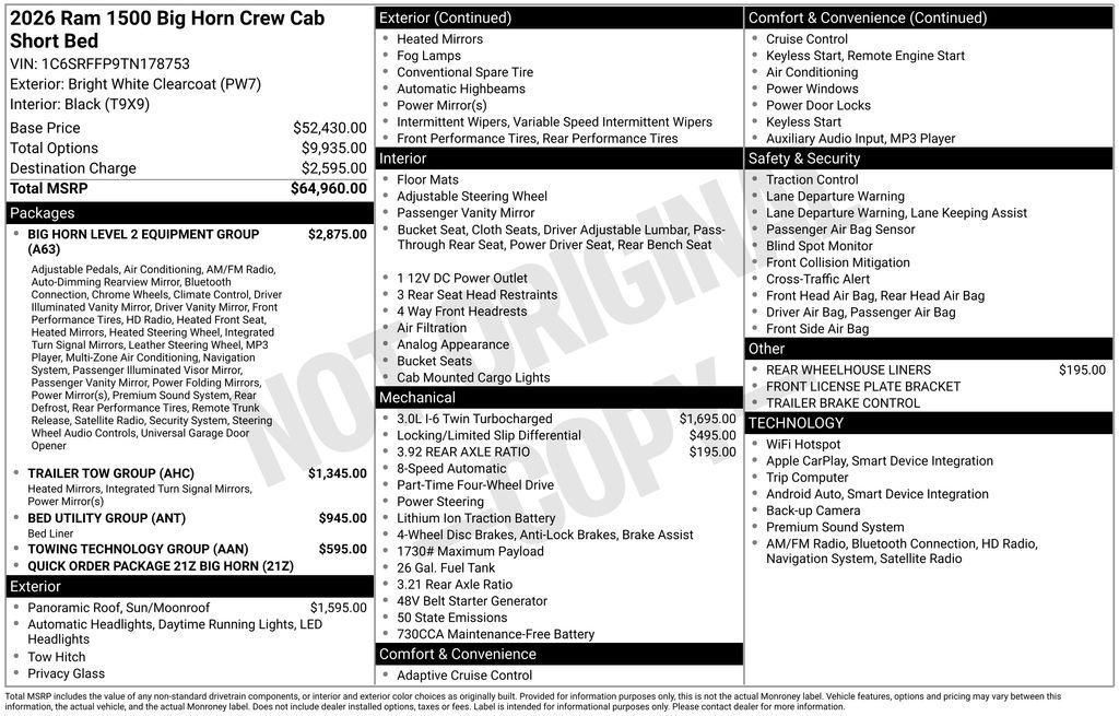 new 2026 Ram 1500 car, priced at $54,373