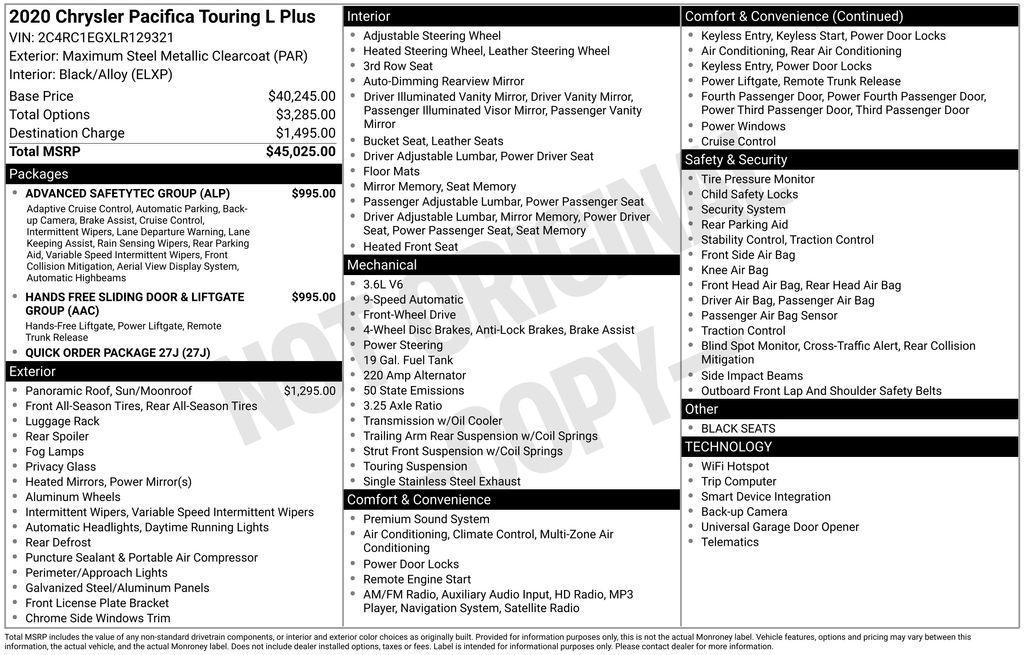 used 2020 Chrysler Pacifica car, priced at $17,323