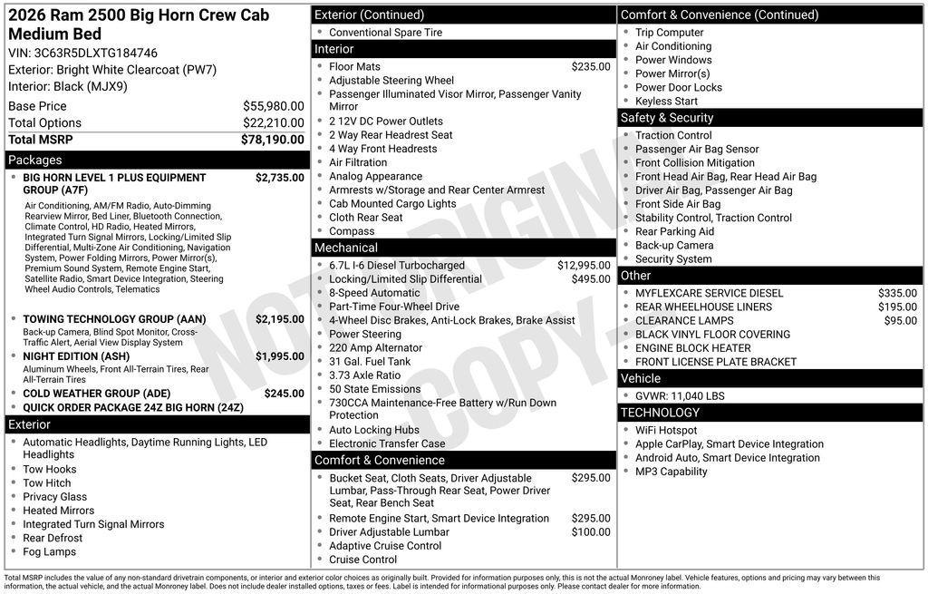 new 2026 Ram 2500 car, priced at $67,800