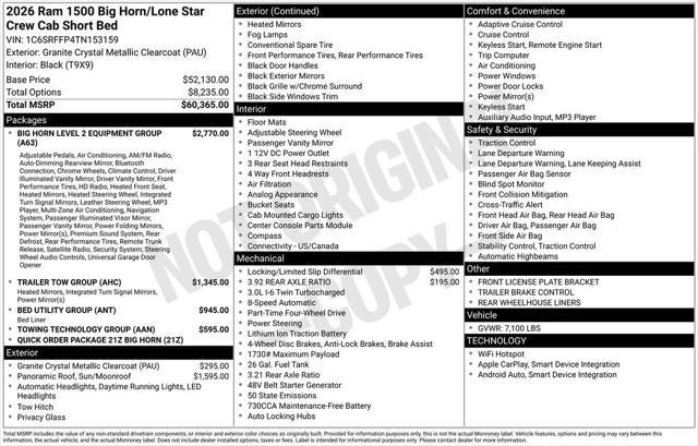 new 2026 Ram 1500 car, priced at $56,500