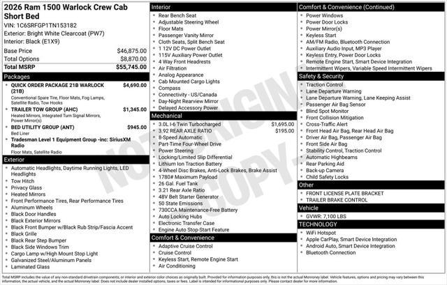 new 2026 Ram 1500 car, priced at $56,340