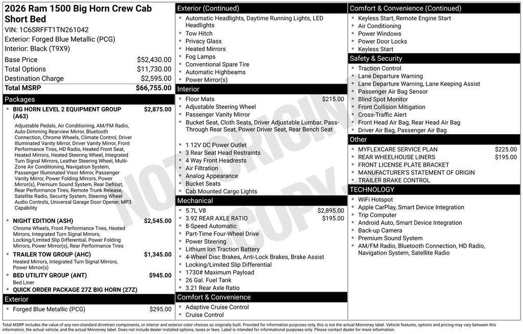 new 2026 Ram 1500 car, priced at $56,769