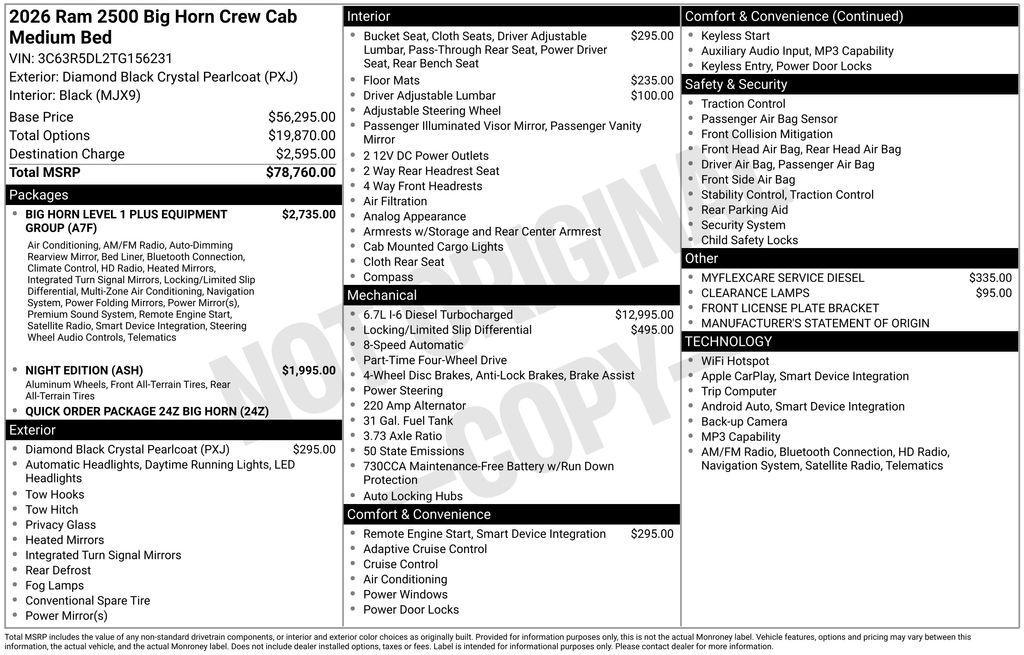 new 2026 Ram 2500 car, priced at $67,769