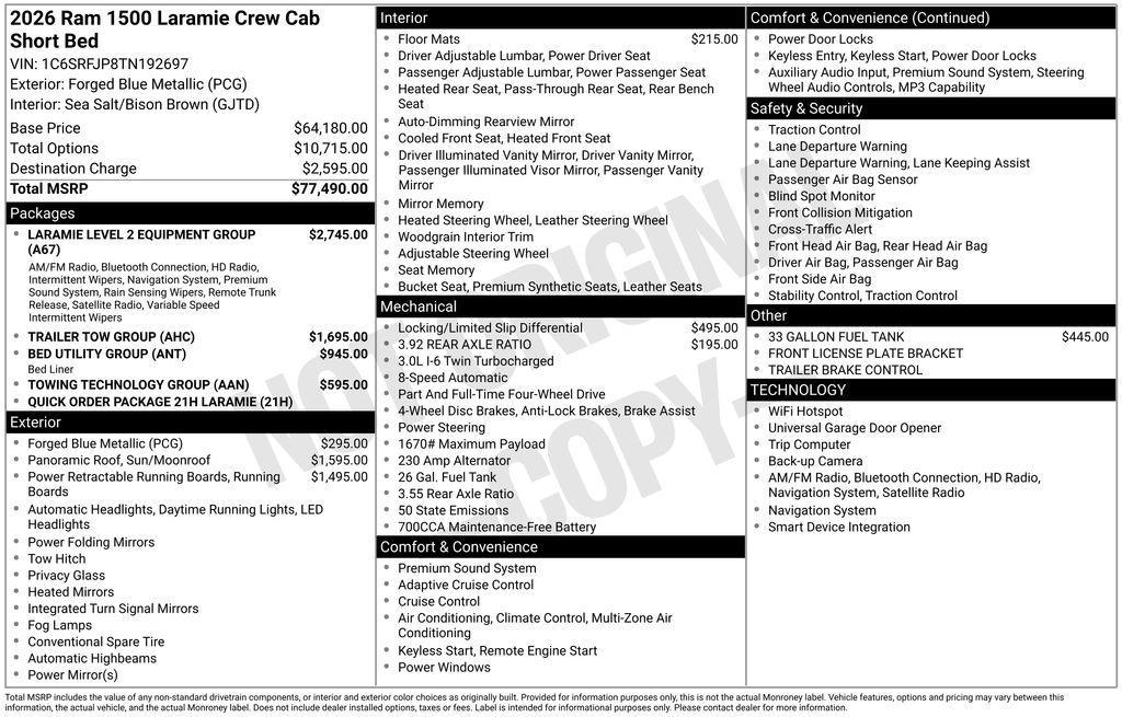 new 2026 Ram 1500 car, priced at $67,377