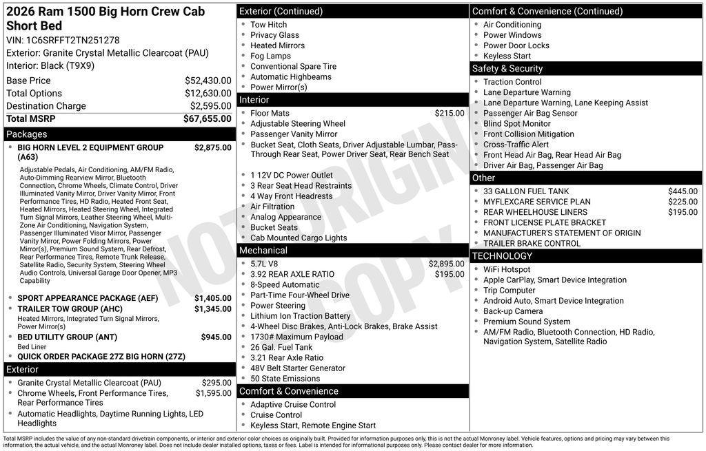 new 2026 Ram 1500 car, priced at $53,678