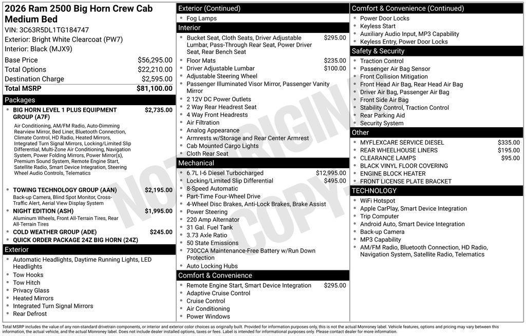 new 2026 Ram 2500 car, priced at $67,500
