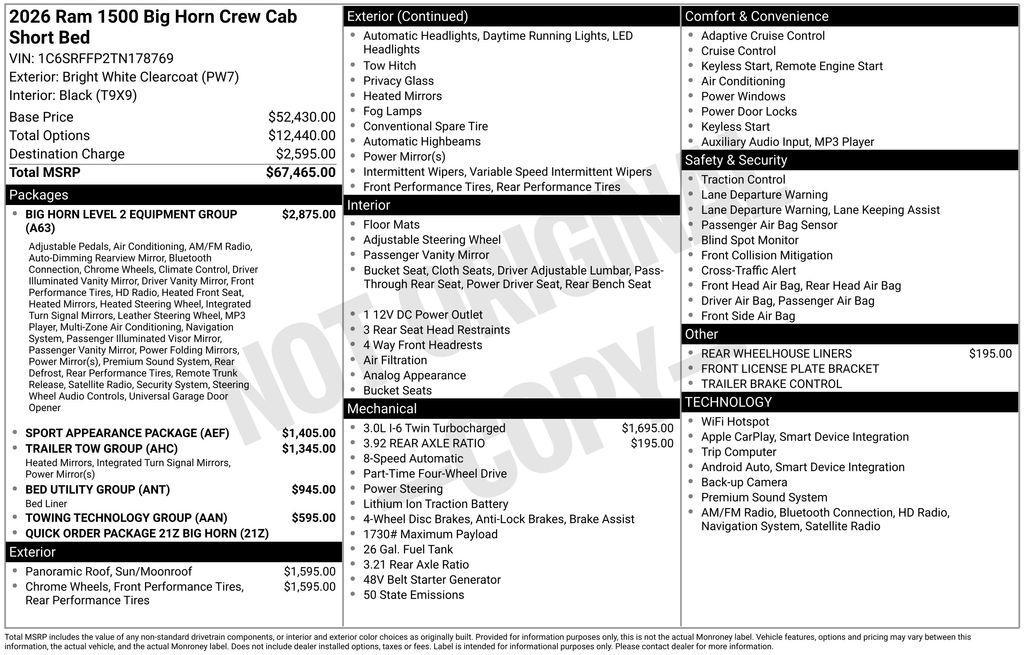 new 2026 Ram 1500 car, priced at $54,294