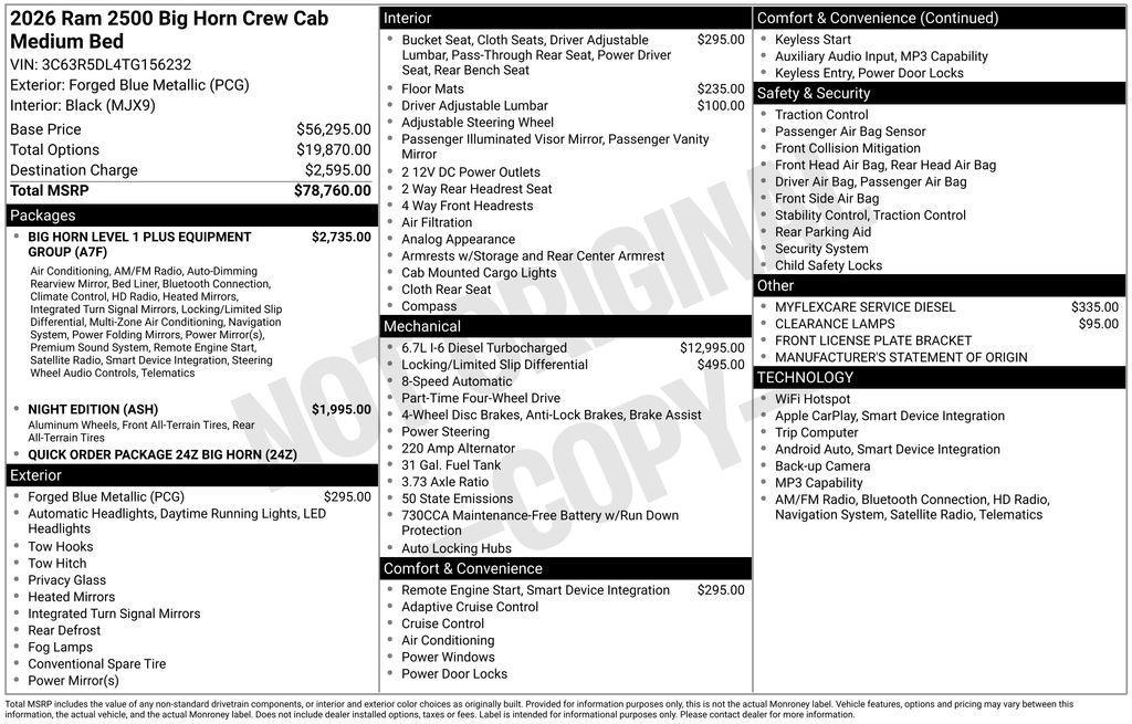 new 2026 Ram 2500 car, priced at $67,814
