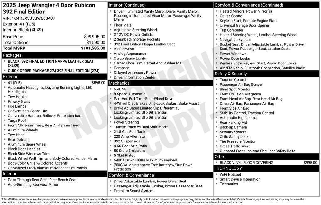 new 2025 Jeep Wrangler car, priced at $95,000