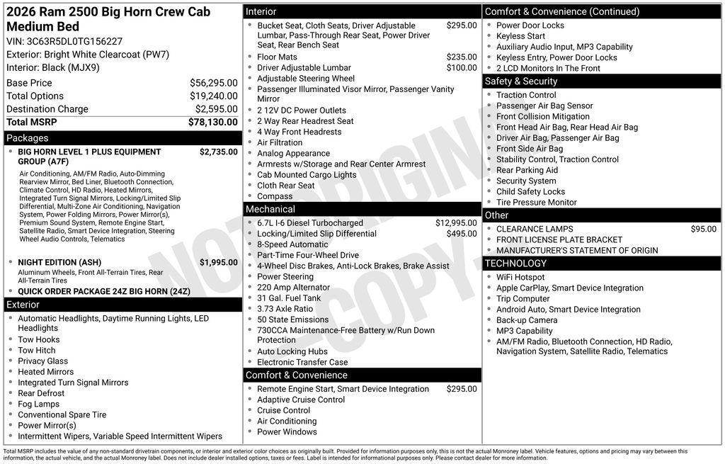 new 2026 Ram 2500 car, priced at $67,247