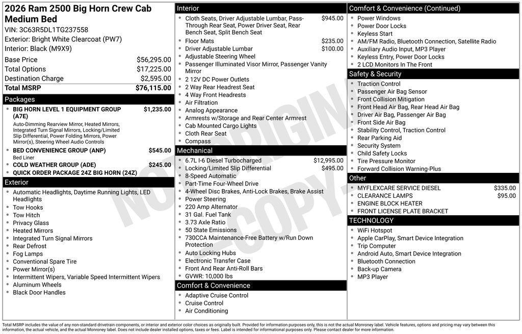 new 2026 Ram 2500 car, priced at $66,118