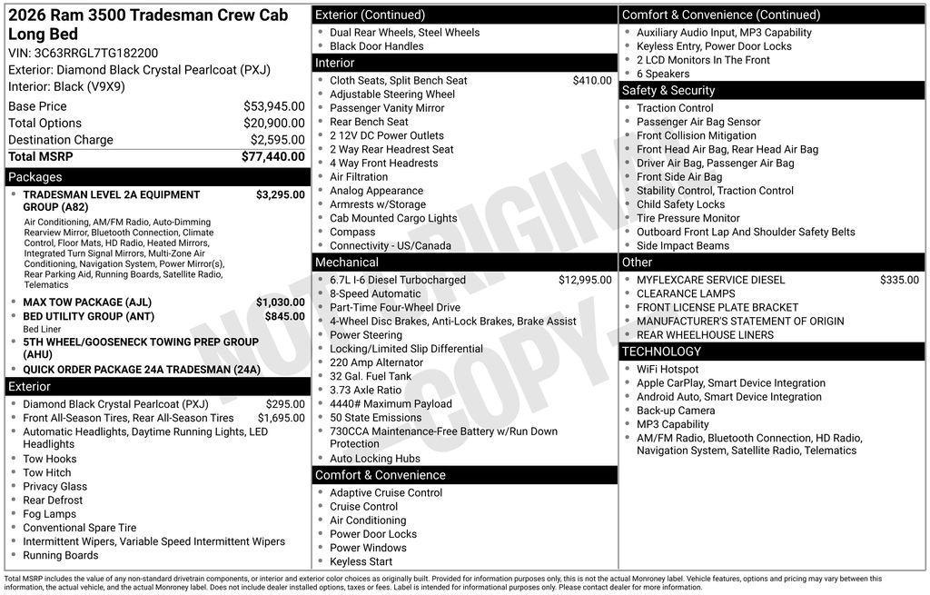 new 2026 Ram 3500 car, priced at $69,210