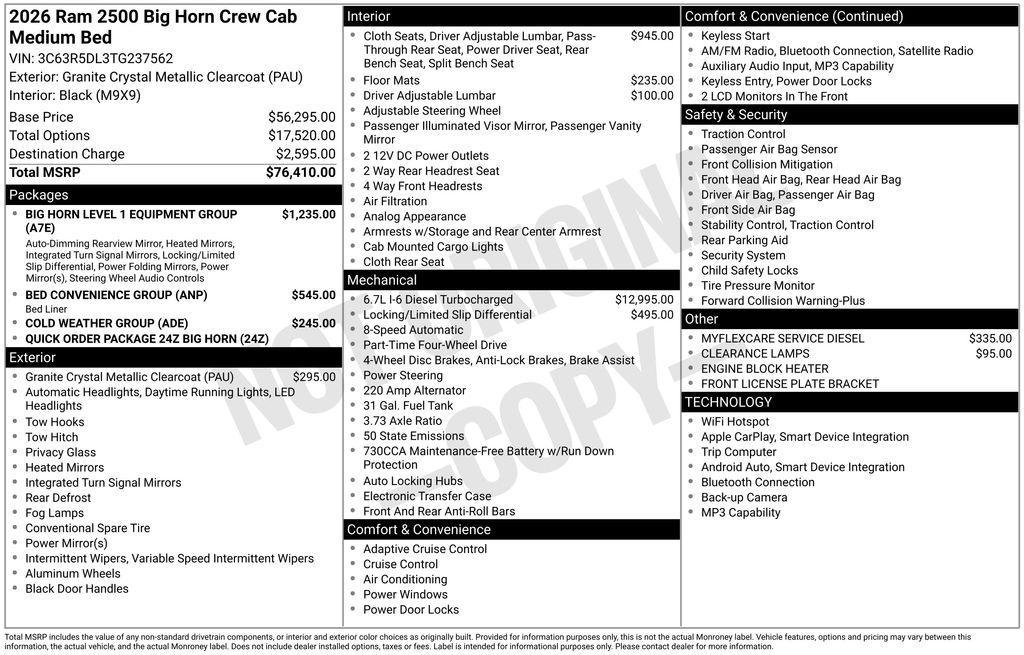 new 2026 Ram 2500 car, priced at $66,383