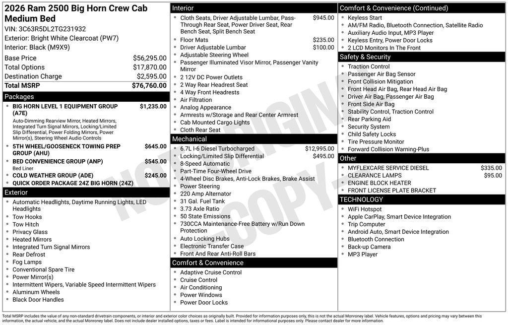 new 2026 Ram 2500 car, priced at $66,698