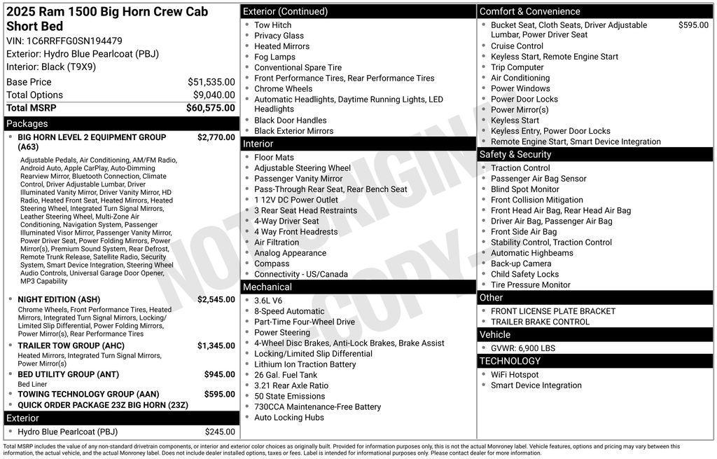 new 2025 Ram 1500 car, priced at $46,800