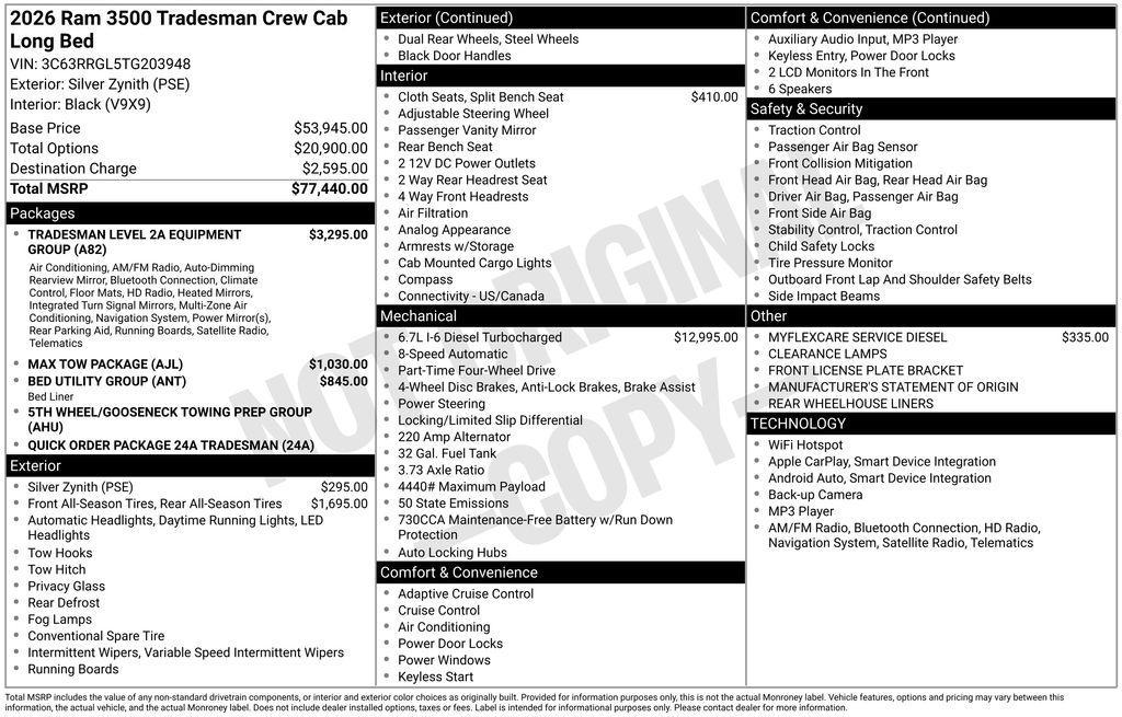 new 2026 Ram 3500 car, priced at $68,239