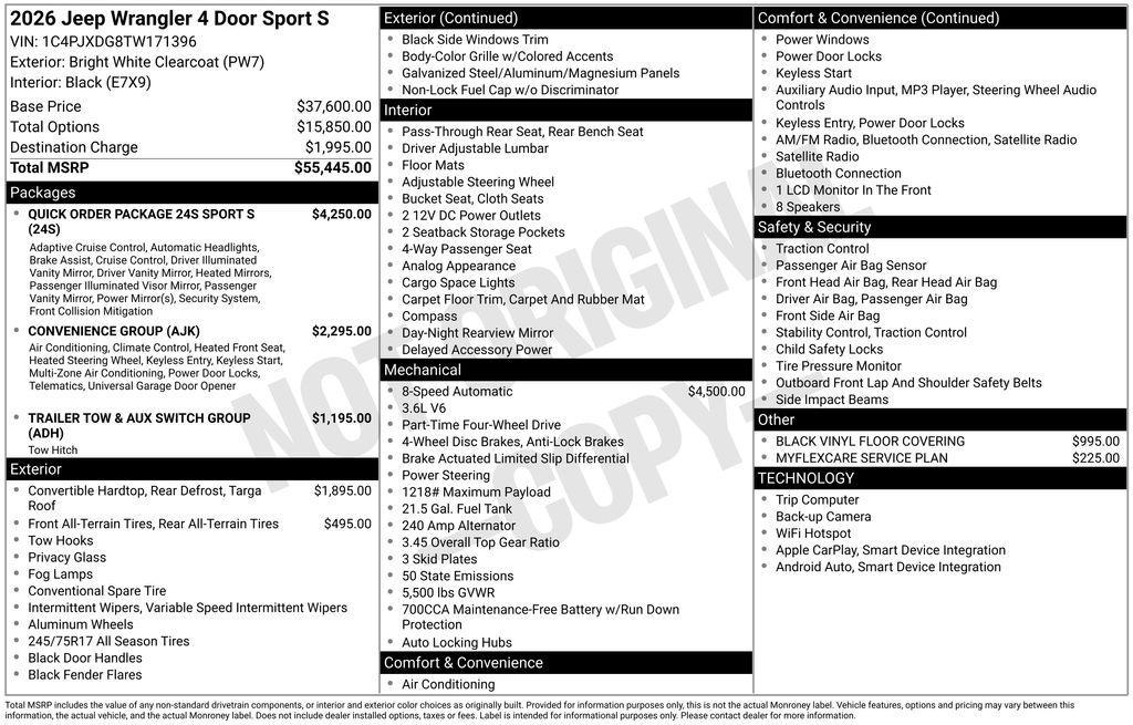 new 2026 Jeep Wrangler car, priced at $46,455
