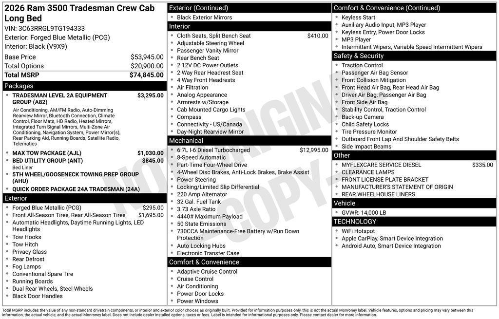 new 2026 Ram 3500 car, priced at $66,786