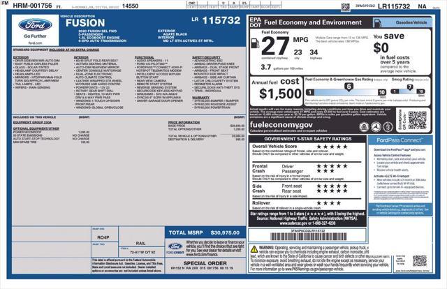 used 2020 Ford Fusion car, priced at $14,100