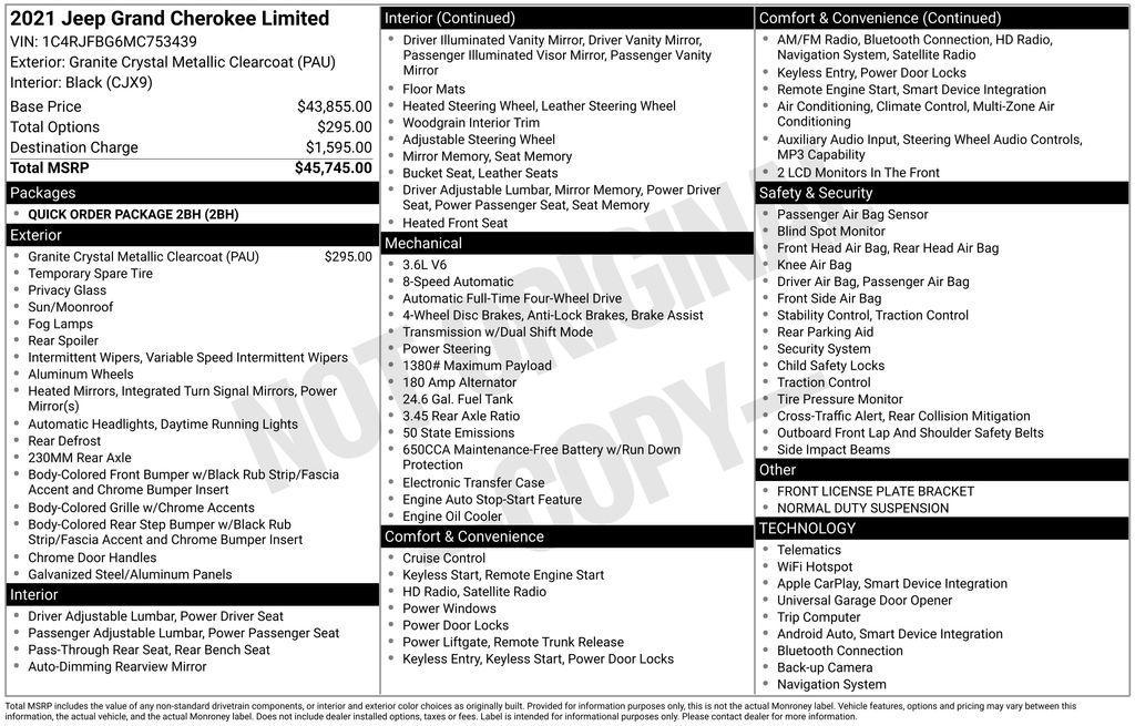 used 2021 Jeep Grand Cherokee car, priced at $25,359