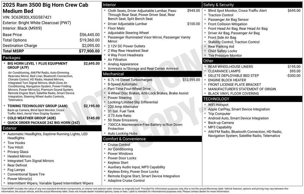 new 2025 Ram 3500 car, priced at $62,900