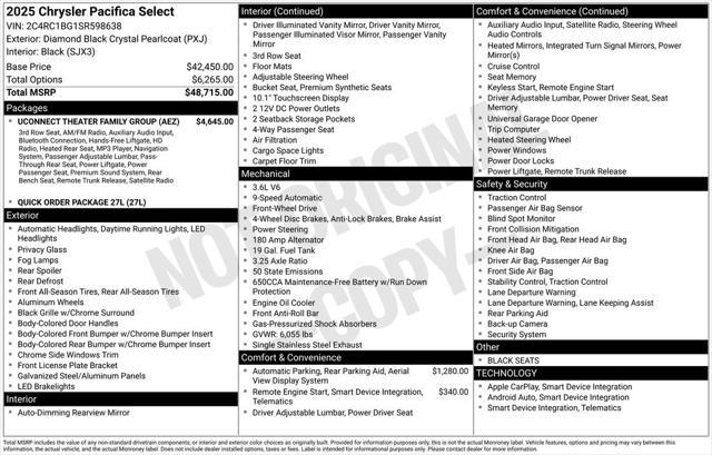 new 2025 Chrysler Pacifica car, priced at $47,712